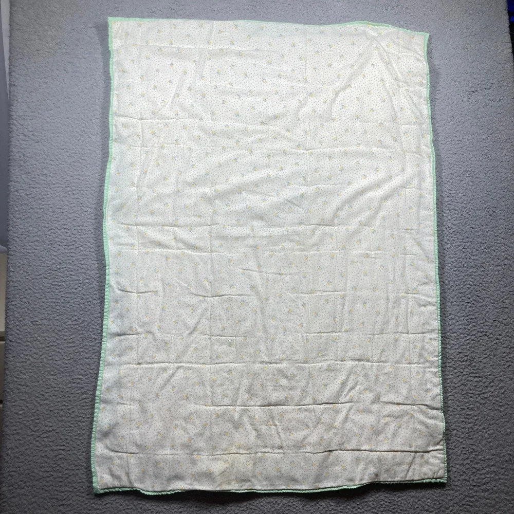 Handmade Vintage Baby Lap‎ Quilt Green Yellow 3D Applique Patchwork Blanket FLAW
